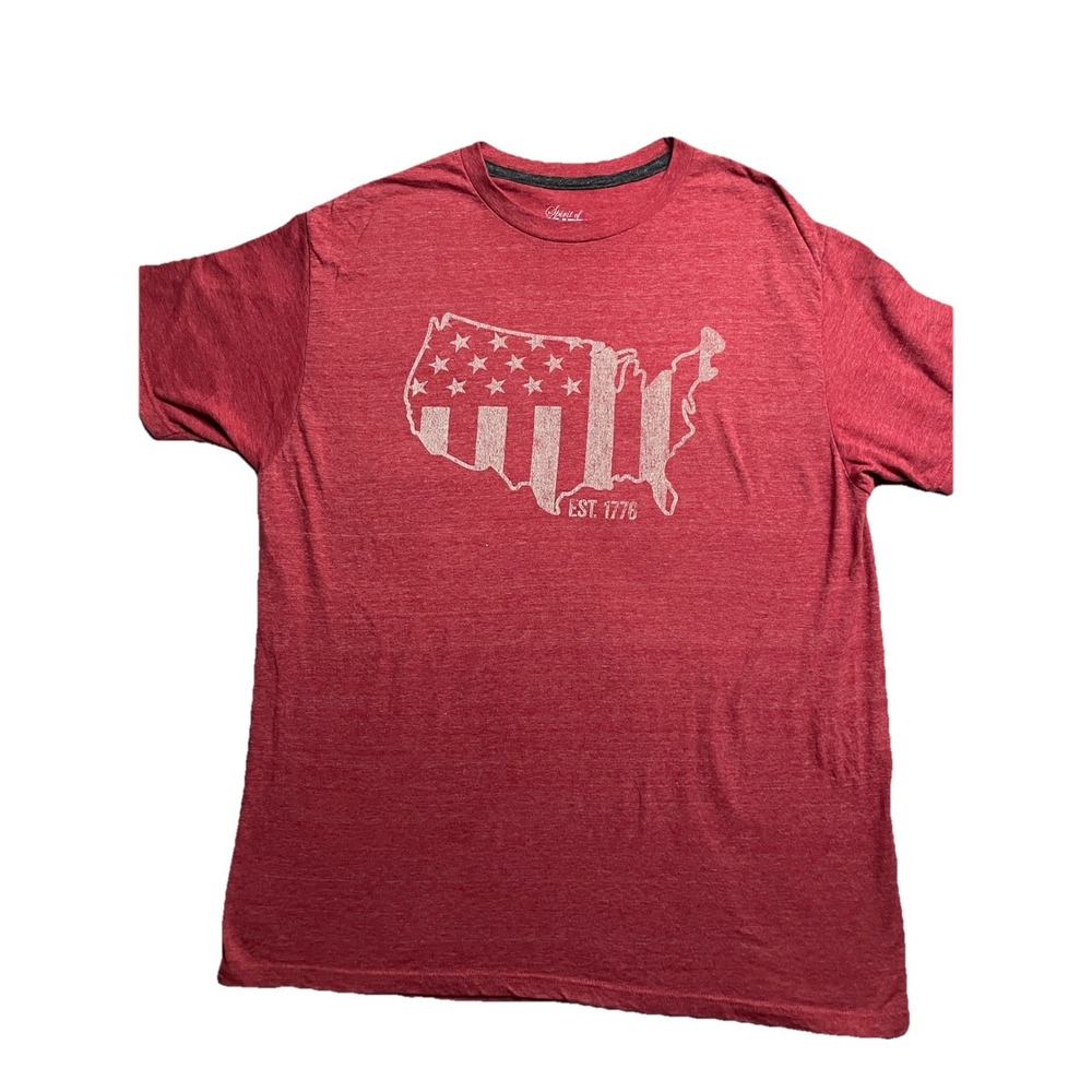 Spirit Of America Mens T Shirt Size 2XL Graphic 4th Of July Map Of USA Red 1776